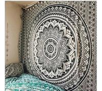 Tapisserie Mandala, Décoration Murale pour Dortoir Hippie Indienne, Couvre-lit de Plage Bohème, Art Mural (noir, 150x210cm)