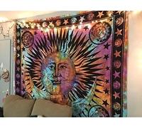 Tapisserie Mandala Tie Dye Soleil Lune Étoiles Tenture Murale Hippie Céleste Tapisseries Indiennes Trippy Bohème Bonjour Mur