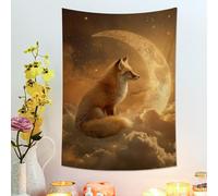 Tapisserie marron renard et lune, art mural céleste pour chambre à coucher, décoration de salon confortable, tapisserie esthétique mystique pour l'automne et l'hiver, 91,4 x 121,9 cm