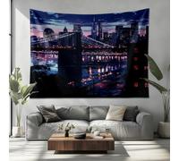 Tapisserie Murale 150x100cm Bleu Tissu Tapestry Aesthetic Wall Art Décoration Chambre, Paysage de Pont de New York Tapisseries Murale Polyester Anti-décoloration