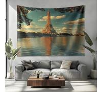 Tapisserie Murale 150x100cm Tour Eiffel Sur La Seine Tissu Tapestry Aesthetic Wall Art Décoration Chambre, Paysage Parisien Tapisseries Murale Polyester Anti-décoloration