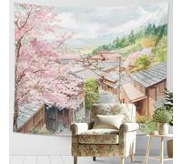 Tapisserie murale à motif de fleurs de cerisier et pêche, paysage japonais à suspendre au mur, tapisserie esthétique printanière pour salon, chambre à coucher, dortoir, 203 x 152,4 cm