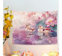 Tapisserie murale à suspendre au motif de nénuphar et canards - Décoration de printemps - Art esthétique pour salon, chambre à coucher, dortoir, style bohème - 101,6 x 76,2 cm