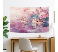 Tapisserie murale à suspendre au motif de nénuphar et canards - Décoration de printemps - Art esthétique pour salon, chambre à coucher, dortoir, style bohème - 152,4 x 127 cm