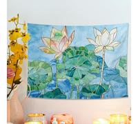 Tapisserie murale à suspendre au mur avec fleurs de nénuphar bleu vert, aquarelle florale bohème pour salon, chambre à coucher, bureau, 101,6 x 76,2 cm