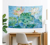 Tapisserie murale à suspendre au mur avec fleurs de nénuphar bleu vert, aquarelle florale bohème pour salon, chambre à coucher, bureau, 152,4 x 127 cm