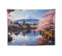 Tapisserie murale à suspendre pour salon 152,4 x 129,5 cm Mont Fuji Fleurs de cerisier Tapisserie pour chambre à coucher Décoration murale à suspendre Décoration murale pour fête Supp