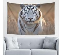 Tapisserie Murale Aesthetic, Tigre Blanc Tenture Murale 75x90cm Tapisserie de Literie Tissu en Polyester D'Impression Rectangulaire Suspendue pour Décoration Chambre Salon Art Mural Couvre-Lit F1201