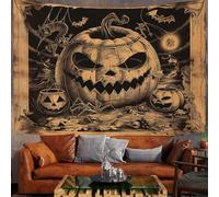 Tapisserie Murale Affiche D'Halloween - 200x150 cm - Grande Tapisseries Bandes Dessinées Rétro De Citrouilles Décoration Murale Papier peint pour Chambre, Dortoir, Fête, Séparateur de Pièce, Tanné