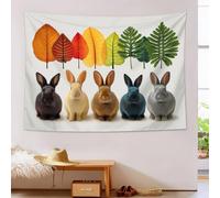 Tapisserie Murale Animaux Réalistes, Tenture Murale Imprimé Lapin Feuille, Microfibres Couleur Orange Tapisserie pour Décoration Murale, pour Salon Chambre Dortoir - 200x150cm