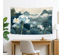 Tapisserie murale avec fleurs de nénuphar bleu vert, paysage naturel, décoration d'intérieur artistique pour salon, chambre à coucher, méditation, 152,4 x 101,6 cm