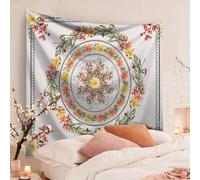 Tapisserie murale Bohème, Zodight Mandala Médaillon Floral Tapisserie Hippie avec Design Couronne Blanc Esthétique,Bunt Kranz/150X130CM