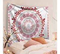 Tapisserie murale Bohème, Zodight Mandala Médaillon Floral Tapisserie Hippie avec Design Couronne Blanche Esthétique, Roter Kranz/200X150CM