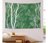 Tapisserie Murale Branches Blanches, Couverture Murale Imprimée Minimalisme, Vert Décor D'intérieur Poster Tapisserie Murales Pour Salon Chambre à Coucher Dortoir 200x150cm