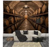 Tapisserie Murale Cave Vin Rurale Briques Pierre Tenture Murale Couverture | Murales Tunnel Traditionnel Tonneaux Bois Brun Tapisseries Decoration Murales Pour Maison Salon Chambre Dortoir, 200X150 Cm