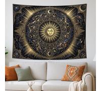 Tapisserie murale céleste soleil et lune noir et doré - Décoration astrologique bohème pour salon, chambre à coucher, dortoir - 203 x 152 cm