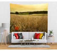 Tapisserie Murale Champ de Blé 130x150 cm Tenture Murale Rural Tapisserie Tissu 3D Impression Decoration Art pour Maison Salon Chambre Dortoir a-9752