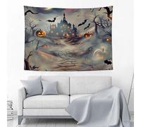 Tapisserie Murale Chemin Sinueux Lanterne Citrouille - Illustration Fantastique Étrange Murale Décorative Durable -Gris Affiche Esthétique Pour Dortoir Salon Chambre À Coucher - 230L x 180l cm