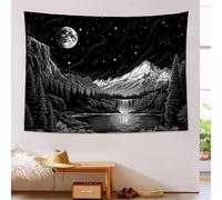 Tapisserie Murale Ciel Étoilé Montagnes, Tenture Murale Tranquille Mystérieuse Pour Couvre-Lit Salon, Noir Tapisserie Décoration Murale Art, pour Chambre Collège Dortoir Fête, 230x180cm
