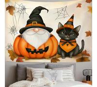 Tapisserie Murale conte fées d'Halloween Tenture Murale Couverture | Murales Chat noir citrouille vieil homme De Couleur orange Tapisseries Decoration Murales Pour Maison Chambre Dortoir, 150 x 100cm
