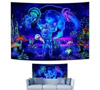 Tapisserie murale d'astronaute, tapisseries de lumière noire,Tapisserie murale d’astronaute pour chambre à coucher réactive aux UV | Tapisserie murale en forme de champignon, planète spatiale, décorat