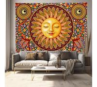 Tapisserie Murale Decoration, 180 X 230 Cm Tapisserie Corps Céleste Soleil Convient Pour La Décoration Murale, Les Nappes, Les Rideaux, Cloisons Ou Tapis De Yoga - Lune Peinte À La Main