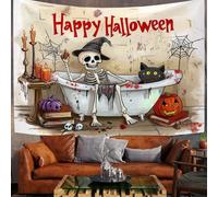 Tapisserie Murale Décorations D'Halloween Tenture Murale Squelette De Baignoire Couverture Murales Brun Tapisseries Decoration Murales pour Maison Salon Chambre Dortoir,