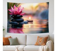 Tapisserie murale décorative avec fleurs de nénuphar et de pêche, pierres de sérénité à suspendre, esthétique pour salon, chambre à coucher, espace de méditation, 203 x 152 cm
