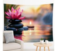 Tapisserie murale décorative avec fleurs de nénuphar et de pêche, pierres de sérénité, esthétiques pour salon, chambre à coucher, espace de méditation, 228,6 x 178,8 cm