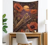 Tapisserie murale décorative bohème avec coquelicot orange coucher de soleil et insectes, décoration murale, pour salon, chambre à coucher, dortoir, 127 x 152 cm