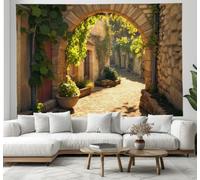 Tapisserie Murale Décorative Chambre - Arches De Pierre Vignes Ruelles Rustique Rétro Pastorale - 150x100cm - Tapestry Aesthetic Wall - Tapisserie Murale à Suspendre Pour Décoration De Salon