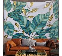 Tapisserie Murale Décorative Chambre - Bleu-Vert Feuilles De Bananier De Palmier Forêt Tropicale Humide 230 X 180 Cm Grand - Papier Peint Tissu - Tapestry Aesthetic Wall - Décoration Panoramique