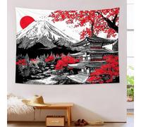 Tapisserie Murale Décorative Chambre Dortoir - Temple De La Forêt D'Érables - 100X150Cm Grand - Paysage Japonais Papier Peint Tissu - Noir Blanc Tapestry Aesthetic Wall - Décoration Panoramique