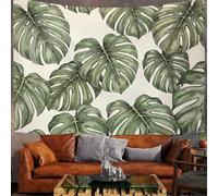 Tapisserie Murale Décorative Chambre - Vert Feuille De Monstera Simple Illustrations Dessinées À La Main 150 X 130 Cm Grand - Papier Peint Tissu - Tapestry Aesthetic Wall - Décoration Panoramique