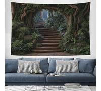 Tapisserie Murale Décorative Chambre - Vert Foncé Sentier De La Forêt Tropicale Système De Forêt Secrète 150 X 130 Cm Grand - Papier Peint Tissu - Tapestry Aesthetic Wall - Décoration Panoramique