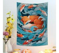 Tapisserie murale décorative renard et carpe, vagues de l'océan, art esthétique pour salon, chambre à coucher, dortoir, 76,2 x 101,6 cm