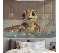 Tapisserie Murale Des Tortues Marines Jouent Dans L'Eau Tenture Murale - 100x75 cm Couverture Murales Dessin Animé Mignon Tapisseries Decoration pour Maison Salon Chambre Dortoir, Brun Clair