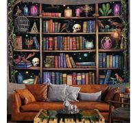 Tapisserie Murale D'Halloween Tan Étagère Squelette Art Mural Ciel Étoilé Fantastique Tapisserie Murale À Suspendre Pour Salon Ou Dortoir Décoration D'Intérieur 150X130Cm