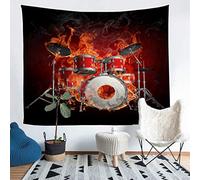 Tapisserie Murale Doux Pour La Peau Tapisserie Kit De Batterie Burning Drum Rock Musique Hip Pop Motif Musical Durable Tapestry Pour Dortoir Fête Cadeau 100X150CM