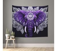 Tapisserie Murale Éléphant violet Grande Tenture Murale Psychédélique Bohème Aesthetic Tissu Mural Tapisseries Tapestry Halloween Noël Poster Decor pour Maison Salon Chambre Dortoir 200x150cm J2436