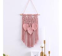 Tapisserie Murale en Macramé Décor Boho,Coton Tissée à La Main Tenture Murale en Macramé Décor Mural Suspendu,Plume Tapisserie Tissé,Bohème Macrame Décor Géométrique-Rose 35x60cm