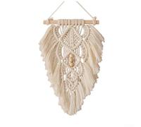 Tapisserie murale en macramé faite à la main avec des accents en bois, décoration en corde de coton pour une décoration de chambre confortable et artistique dans les petits espaces (blanc)