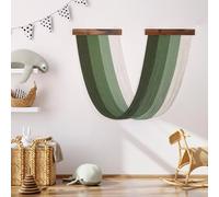 Tapisserie murale en macramé vert et beige, tapisserie moderne bohème faite à la main en coton et bois pour salon, chambre, crèche, bureau, dortoir, chalet, art mural minimaliste bohème chic, 101 x 50