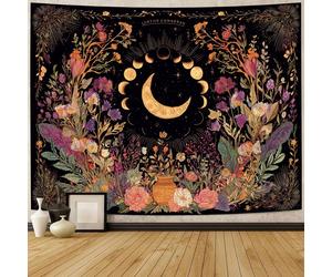 Tapisserie Murale Esthétique Bohème, Surnaturelle, Lune Céleste et Florale, Décoration Murale Cottagecore, Impression Artistique Gothique, Affiche de Chambre Automne 2606085508