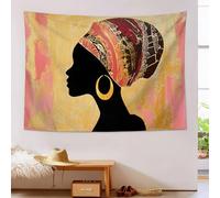 Tapisserie Murale Femme Africaine - Peinture À L'Huile Géométrique Murale Décorative Durable - Impression 3D - Jaune Moutarde Affiche Esthétique Pour Dortoir, Salon, Chambre À Coucher - 75X100Cm