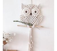 Tapisserie murale hibou 30 x 80 cm en macramé - Décoration murale tissée à la main - Boho - Attrape-rêves - Décoration murale pour bureau, salon, chambre à coucher, chambre d'enfant
