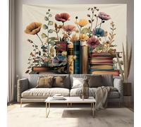 Tapisserie Murale Illustrations Livres Anciens 150 X 230 Cm - Tenture Murale Beige Pour Chambre, Salon, Dortoir, Bureau, Chambre D'Enfants, Décoration Murale, Fleurs De Campagne
