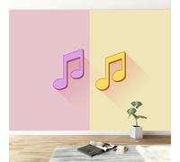 Tapisserie Murale Intissée Minimaliste Géométrique Notes de Musique Facile à Poser - Papier Peint Sur Mesure Violet Jaune 200L x 140H cm, Poster XXL Lessivable pour Chambre d'enfant et Restaurant