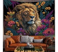 Tapisserie Murale Lion Fleuri, Couverture Murale Imprimée Portrait D'Animal, Brun Décor D'intérieur Poster Tapisserie Murales Pour Salon Chambre à Coucher Dortoir 200x150cm