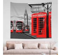 Tapisserie Murale Londres 130x150 cm Tenture Murale Cabine Téléphonique Rétro Tapisserie Tissu 3D Impression Decoration Art pour Maison Salon Chambre Dortoir a-9745